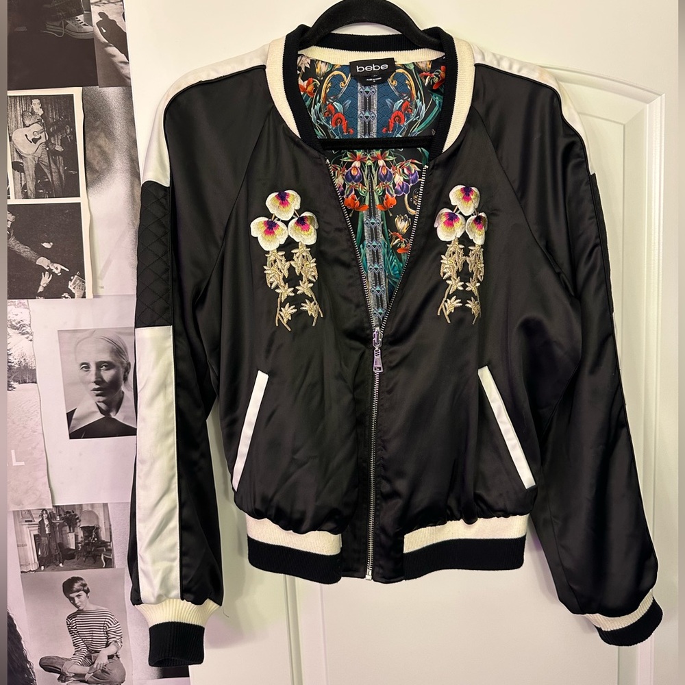 SIZE M - Reversible Bebe Satin Embroidered Bomber Jacket